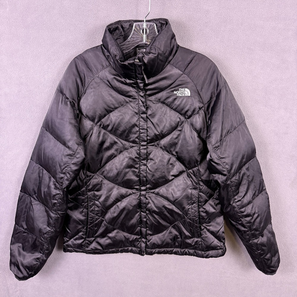 The North Face 550 Down Puffer Jacket Womens Large Black Quilted Full Zip Coat